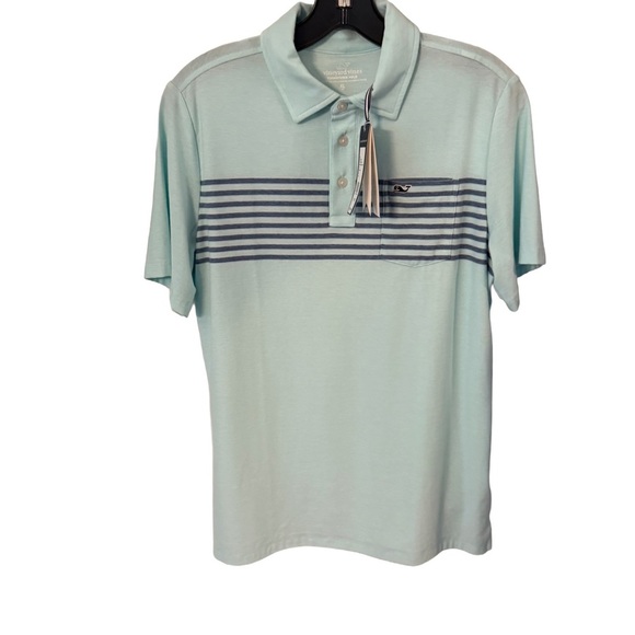 Vineyard Vines  Youth Boy Green W/blue Stripes Pocket Logo Sz XL (18) NWT - Picture 2 of 11